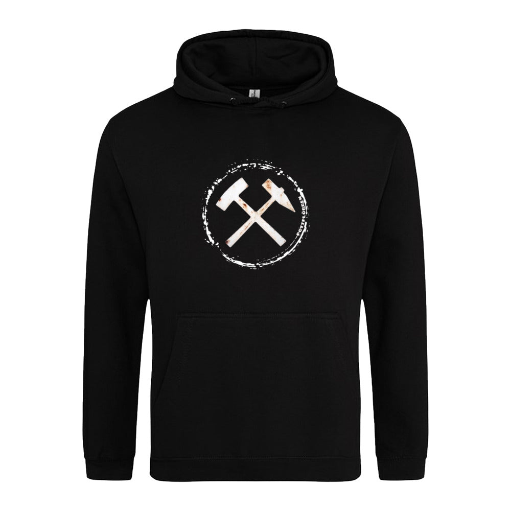 POTTPLÖRREN Ruhrpott Hoodie mit markanten Eisen & Schlägel Print in weiß