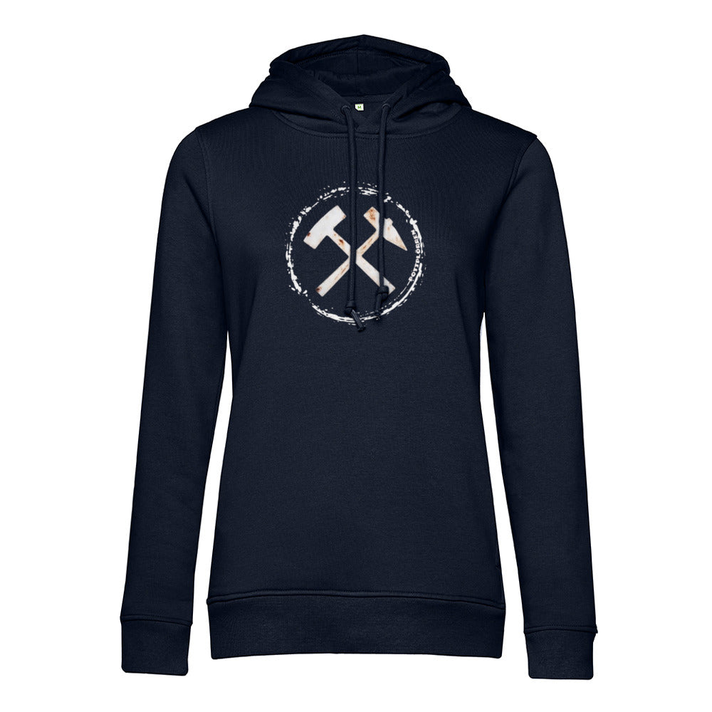 POTTPLÖRREN Ruhrpott Mädels Hoodie mit markanten Eisen & Schlägel Print in weiß auf der Brust