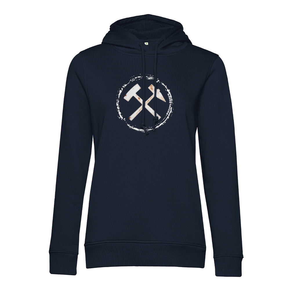 POTTPLÖRREN Ruhrpott Mädels Hoodie mit markanten Eisen & Schlägel Print in weiß auf der Brust