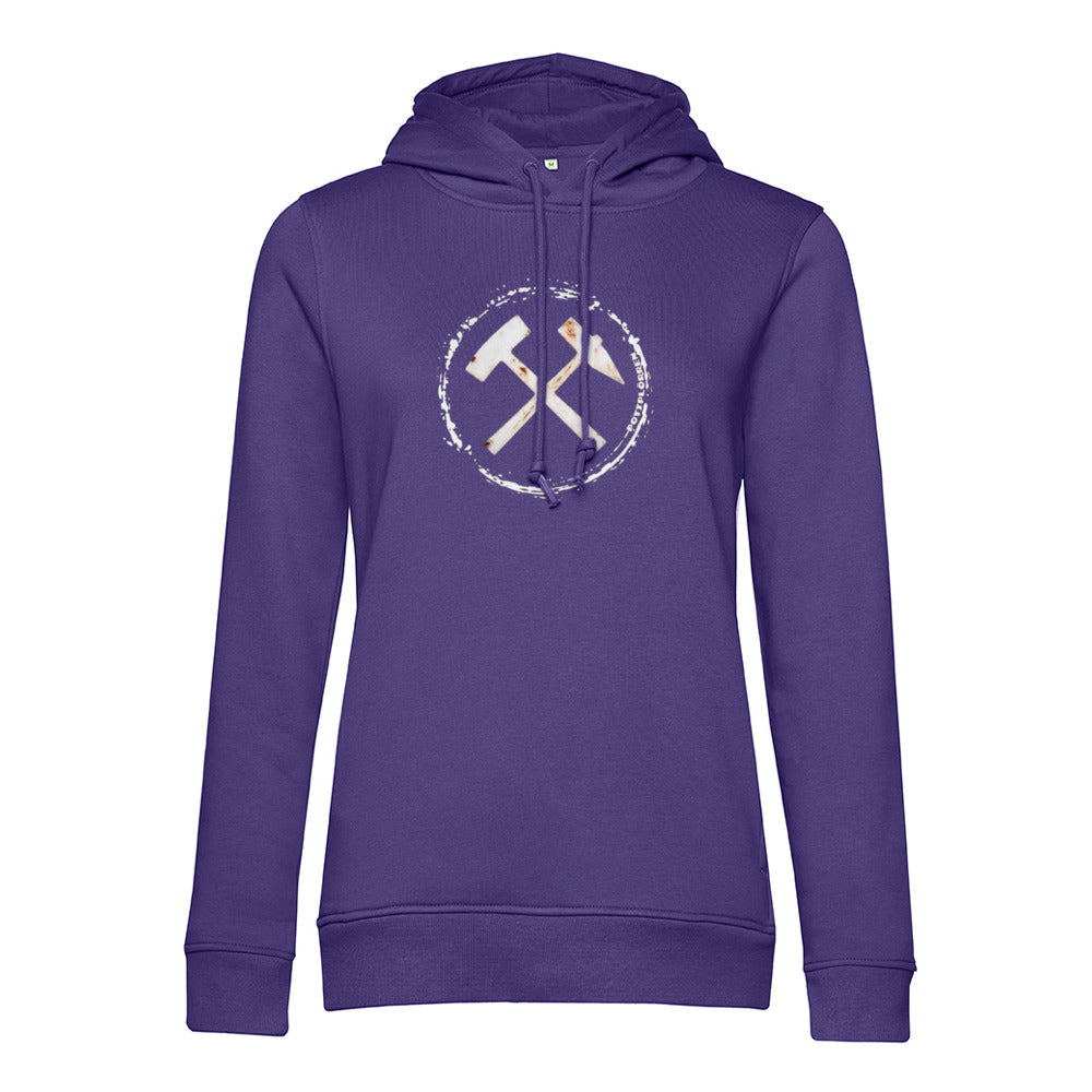 POTTPLÖRREN Ruhrpott Mädels Hoodie mit markanten Eisen & Schlägel Print in weiß auf der Brust