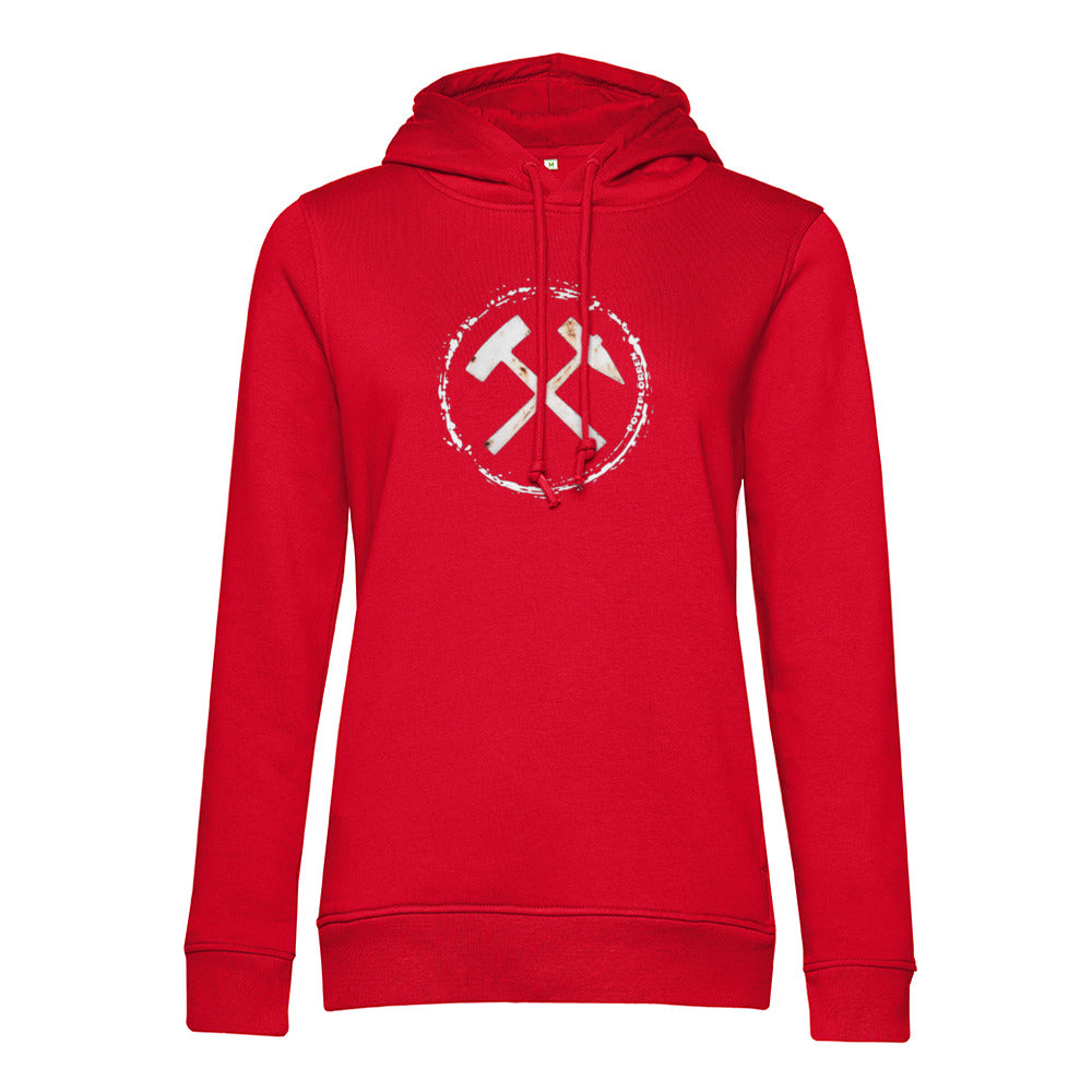 POTTPLÖRREN Ruhrpott Mädels Hoodie mit markanten Eisen & Schlägel Print in weiß auf der Brust