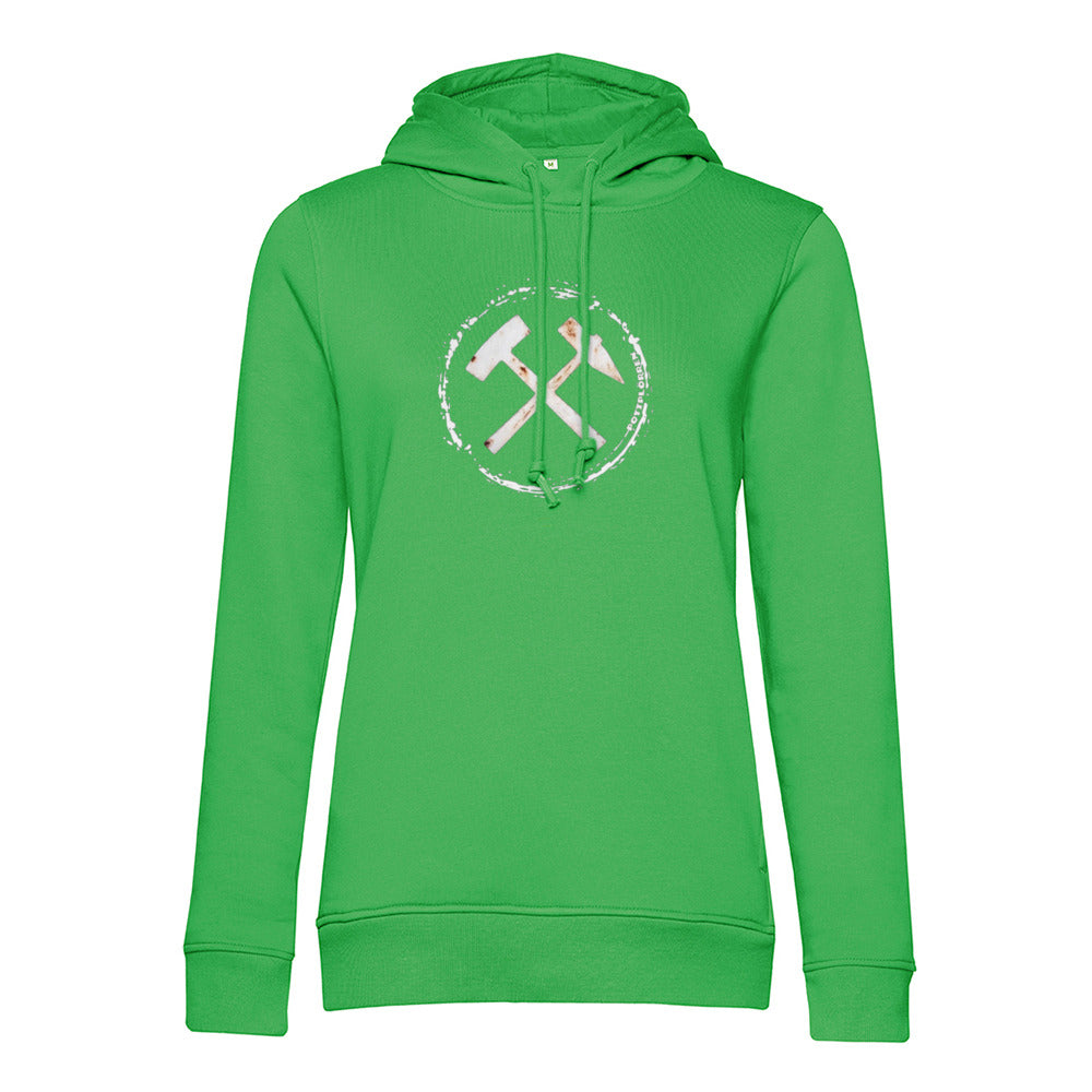 POTTPLÖRREN Ruhrpott Mädels Hoodie mit markanten Eisen & Schlägel Print in weiß auf der Brust