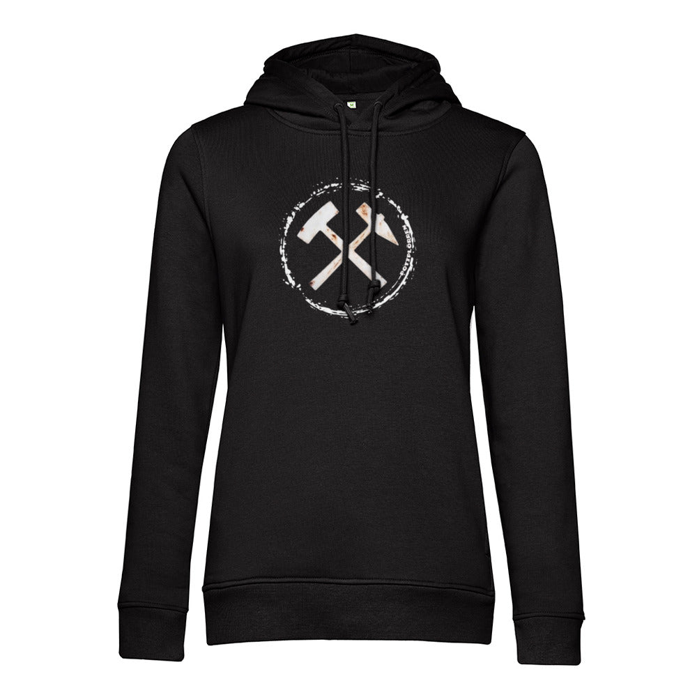 POTTPLÖRREN Ruhrpott Mädels Hoodie mit markanten Eisen & Schlägel Print in weiß auf der Brust
