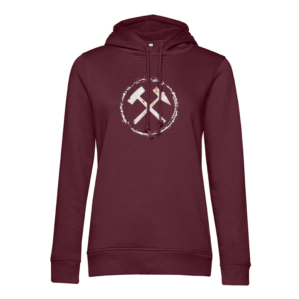 POTTPLÖRREN Ruhrpott Mädels Hoodie mit markanten Eisen & Schlägel Print in weiß auf der Brust