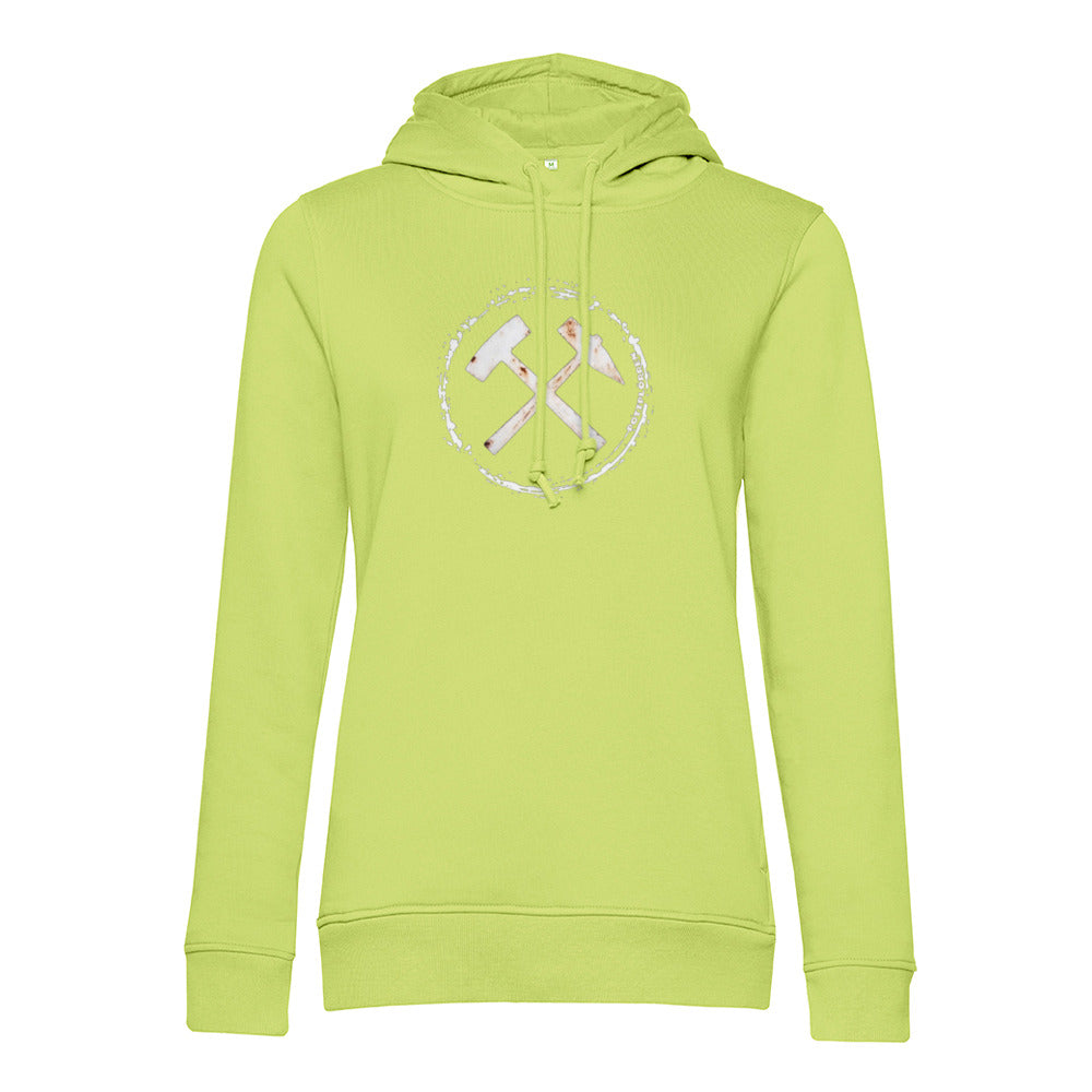 POTTPLÖRREN Ruhrpott Mädels Hoodie mit markanten Eisen & Schlägel Print in weiß auf der Brust