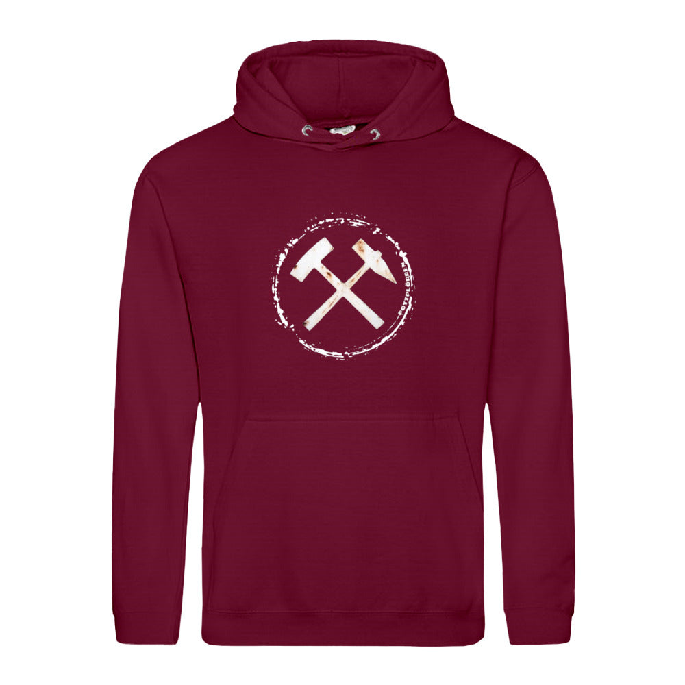 POTTPLÖRREN Ruhrpott Hoodie mit markanten Eisen & Schlägel Print in weiß