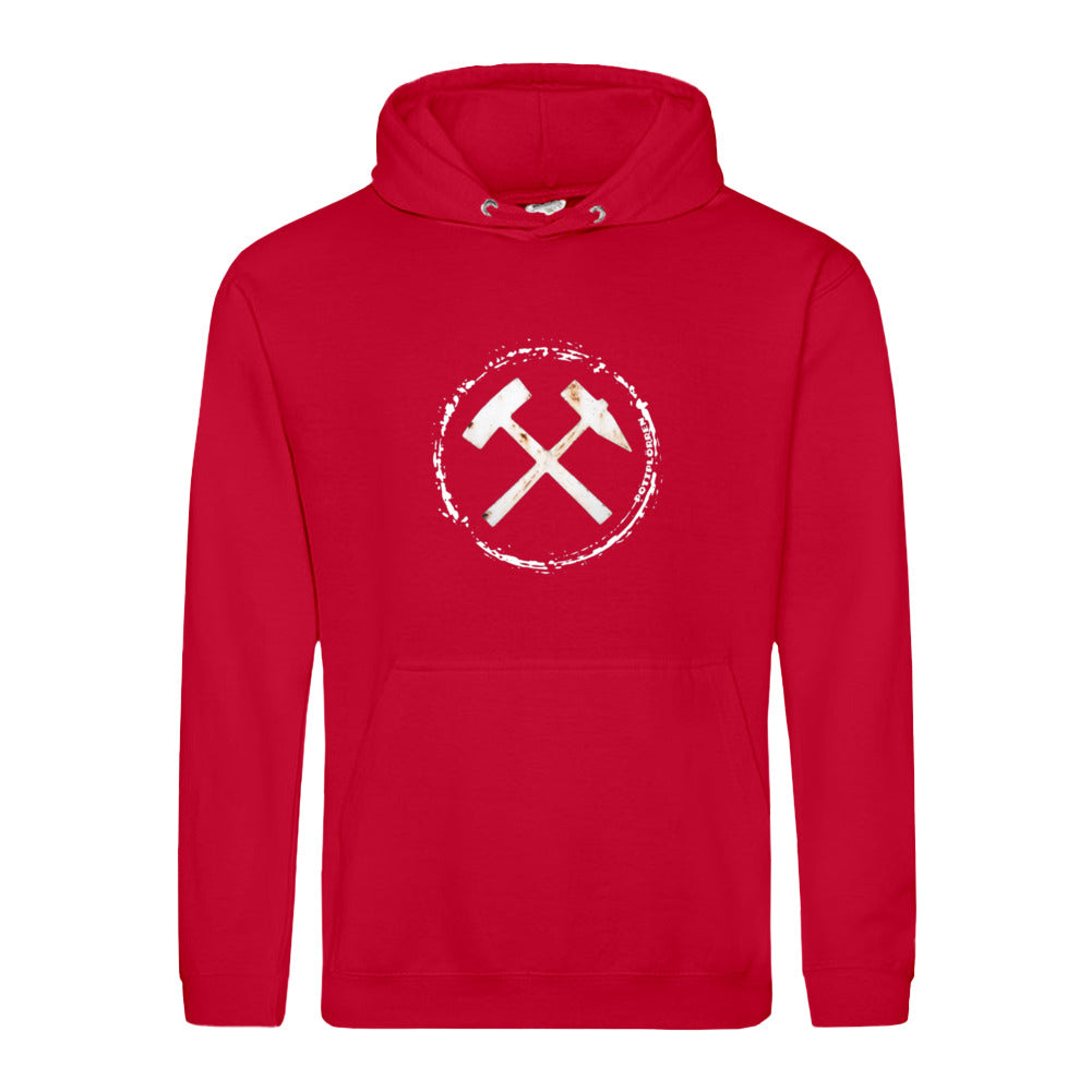 POTTPLÖRREN Ruhrpott Hoodie mit markanten Eisen & Schlägel Print in weiß