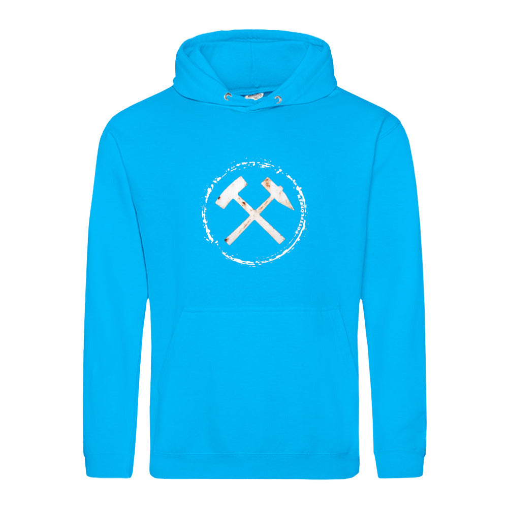 POTTPLÖRREN Ruhrpott Hoodie mit markanten Eisen & Schlägel Print in weiß