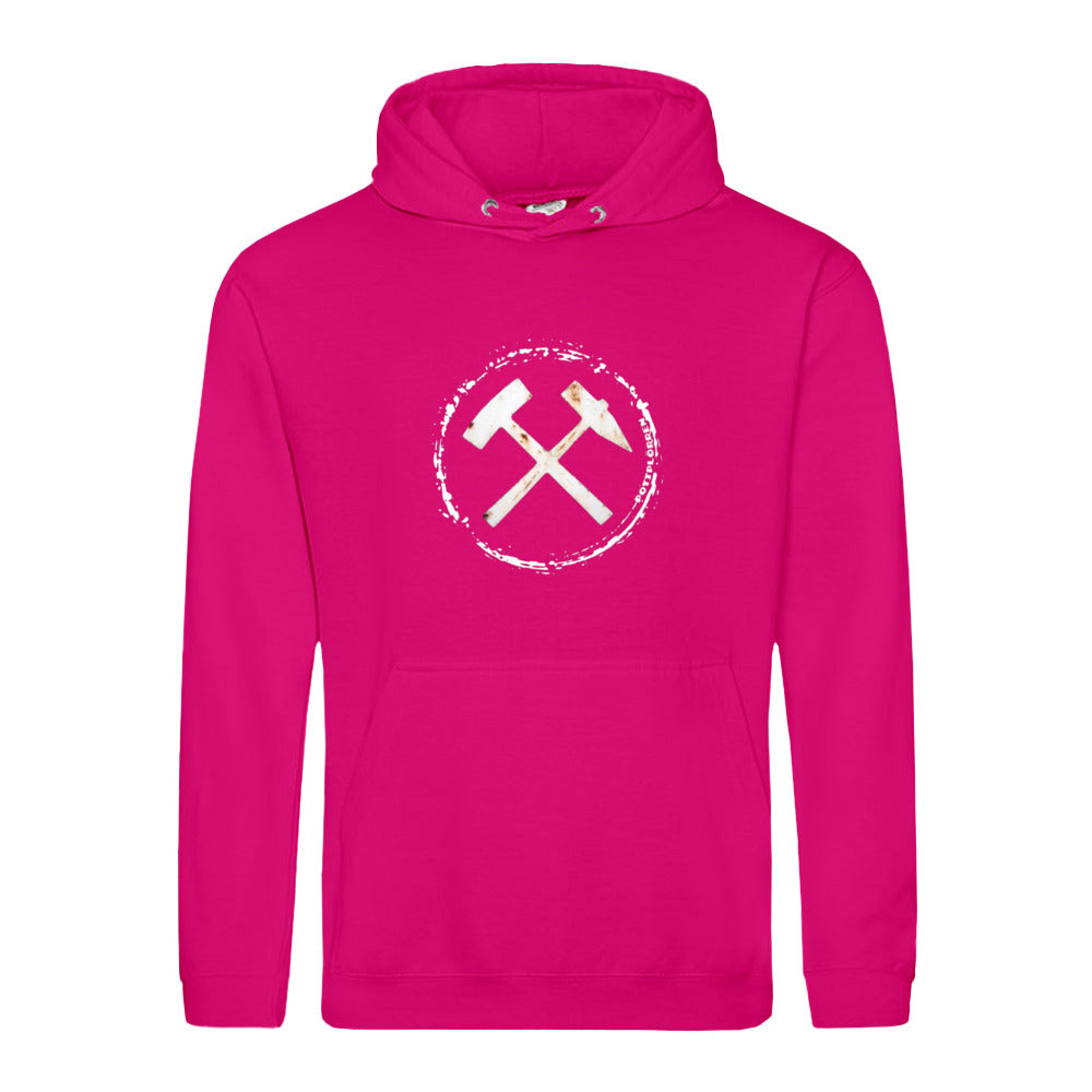 POTTPLÖRREN Ruhrpott Hoodie mit markanten Eisen & Schlägel Print in weiß