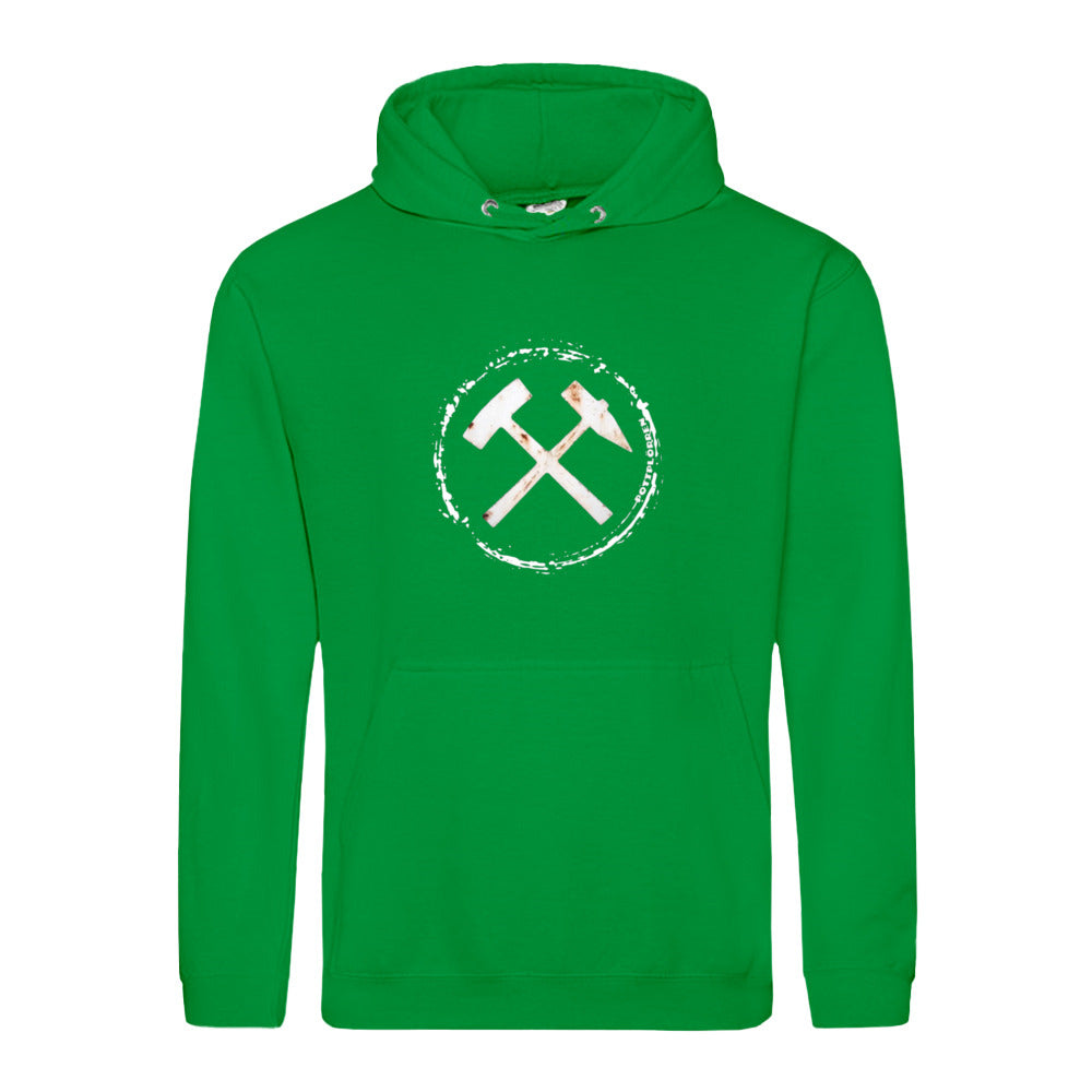 POTTPLÖRREN Ruhrpott Hoodie mit markanten Eisen & Schlägel Print in weiß