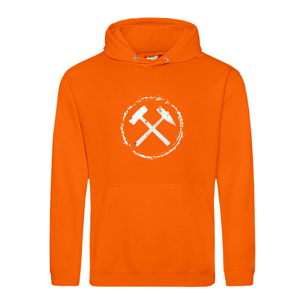 POTTPLÖRREN Ruhrpott Hoodie mit markanten Eisen & Schlägel Print in weiß