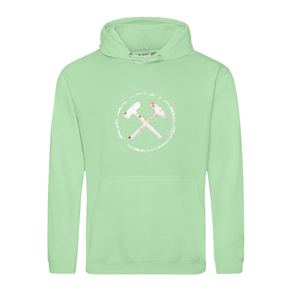 POTTPLÖRREN Ruhrpott Hoodie mit markanten Eisen & Schlägel Print in weiß