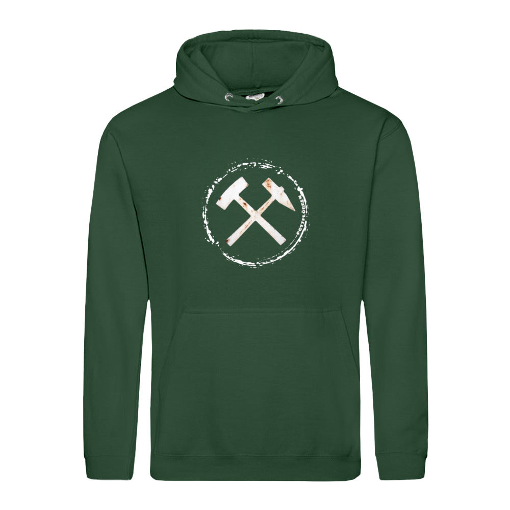 POTTPLÖRREN Ruhrpott Hoodie mit markanten Eisen & Schlägel Print in weiß