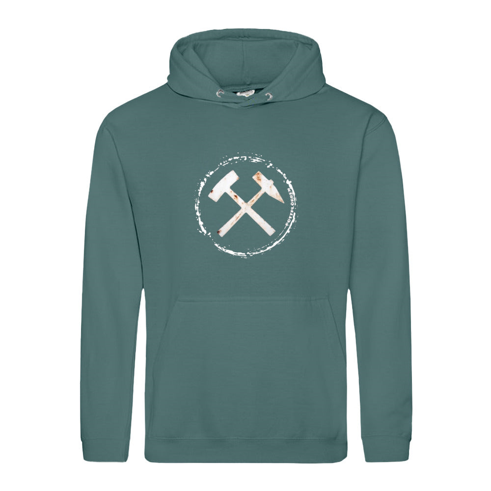 POTTPLÖRREN Ruhrpott Hoodie mit markanten Eisen & Schlägel Print in weiß