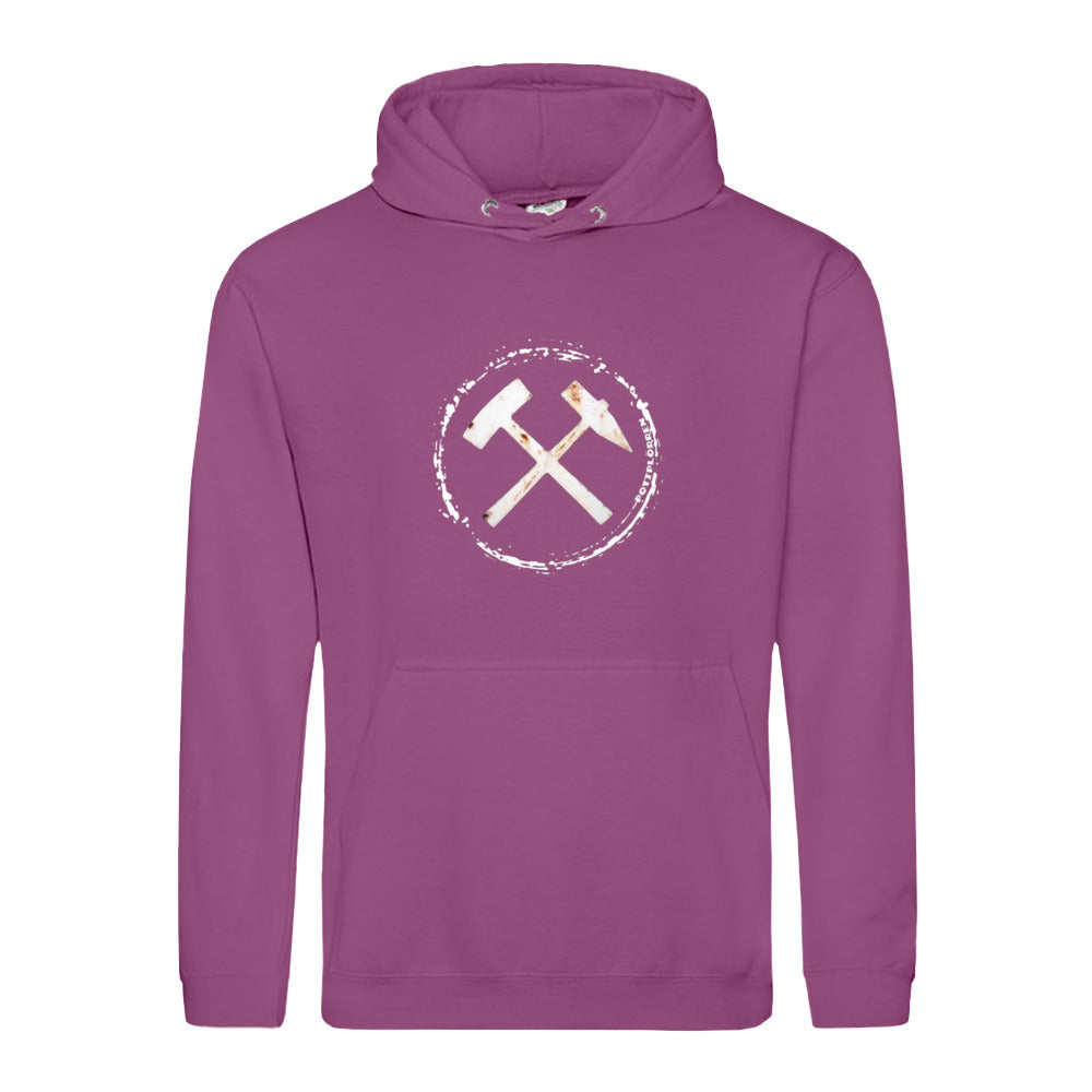 POTTPLÖRREN Ruhrpott Hoodie mit markanten Eisen & Schlägel Print in weiß
