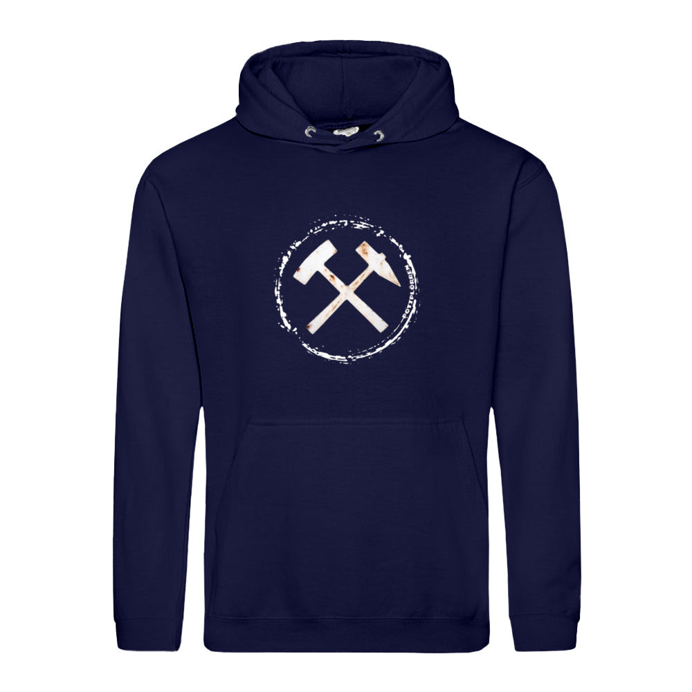 POTTPLÖRREN Ruhrpott Hoodie mit markanten Eisen & Schlägel Print in weiß