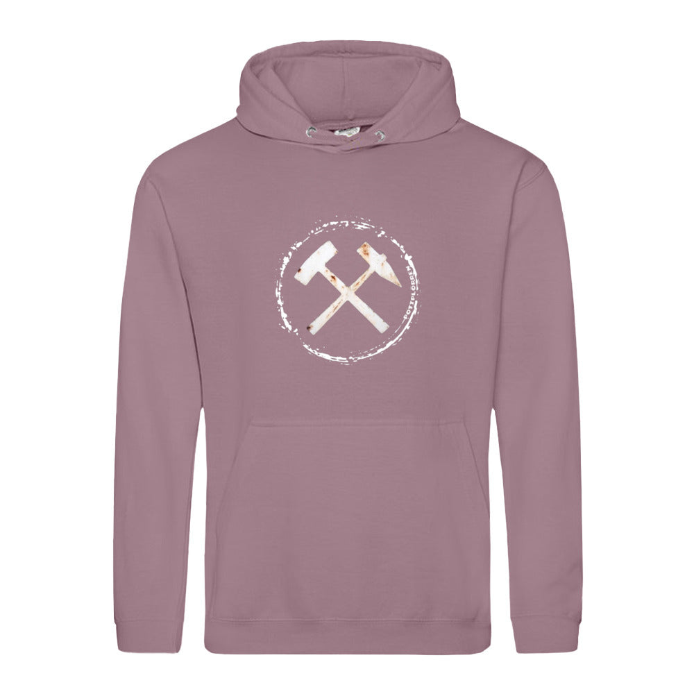 POTTPLÖRREN Ruhrpott Hoodie mit markanten Eisen & Schlägel Print in weiß