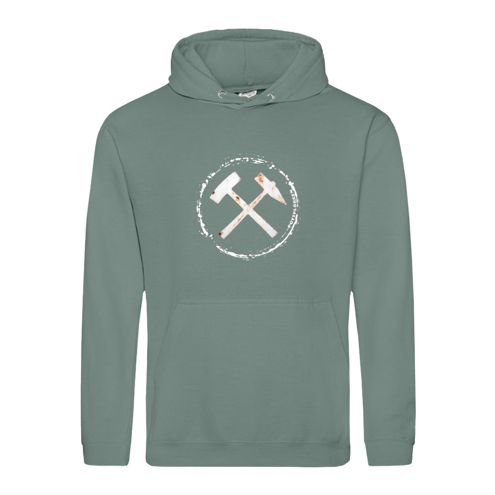 POTTPLÖRREN Ruhrpott Hoodie mit markanten Eisen & Schlägel Print in weiß