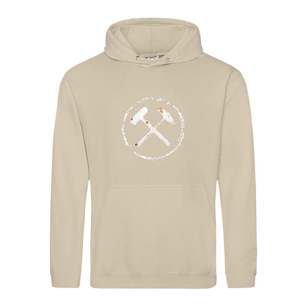 POTTPLÖRREN Ruhrpott Hoodie mit markanten Eisen & Schlägel Print in weiß