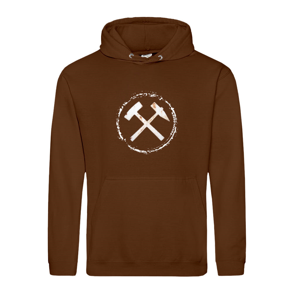 POTTPLÖRREN Ruhrpott Hoodie mit markanten Eisen & Schlägel Print in weiß