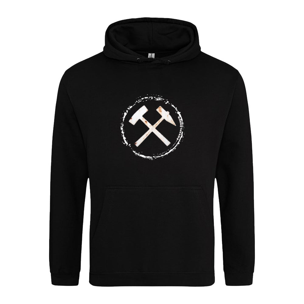 POTTPLÖRREN Ruhrpott Hoodie mit markanten Eisen & Schlägel Print in weiß