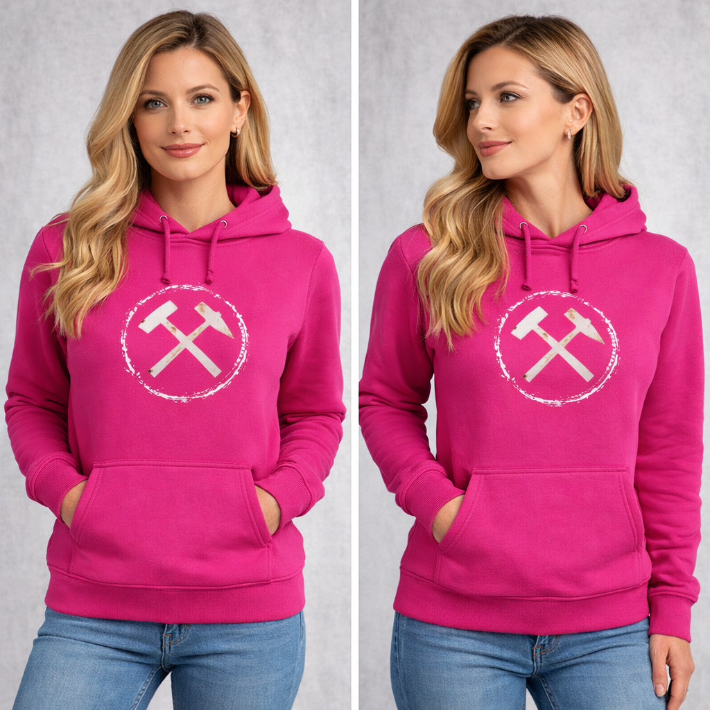 POTTPLÖRREN Ruhrpott Mädels Hoodie mit markanten Eisen & Schlägel Print in weiß auf der Brust