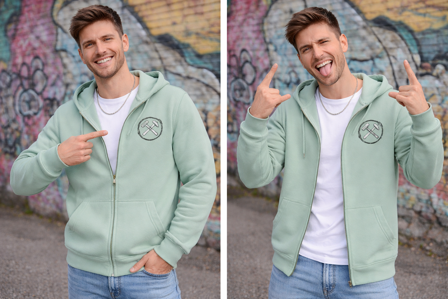 POTTPLÖRREN Zipper Jacke/Hoodie mit Eisen & Schlägel Print unisex