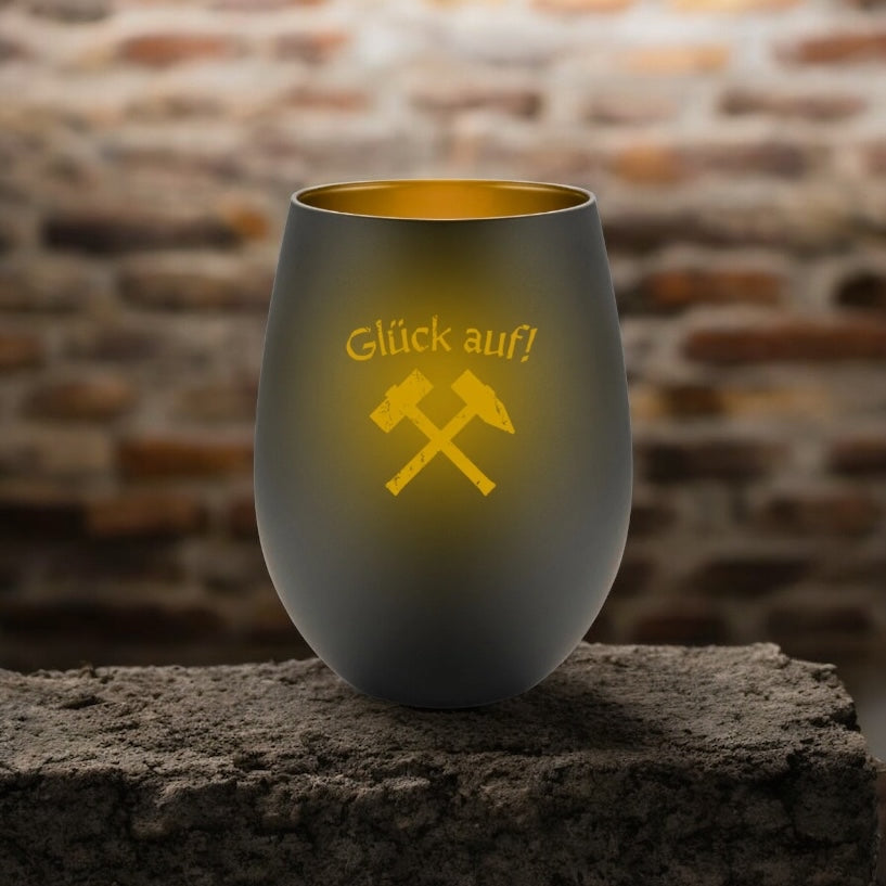 POTTPLÖRREN - Windlicht mit gelasertem Schlägel & Eisen Logo